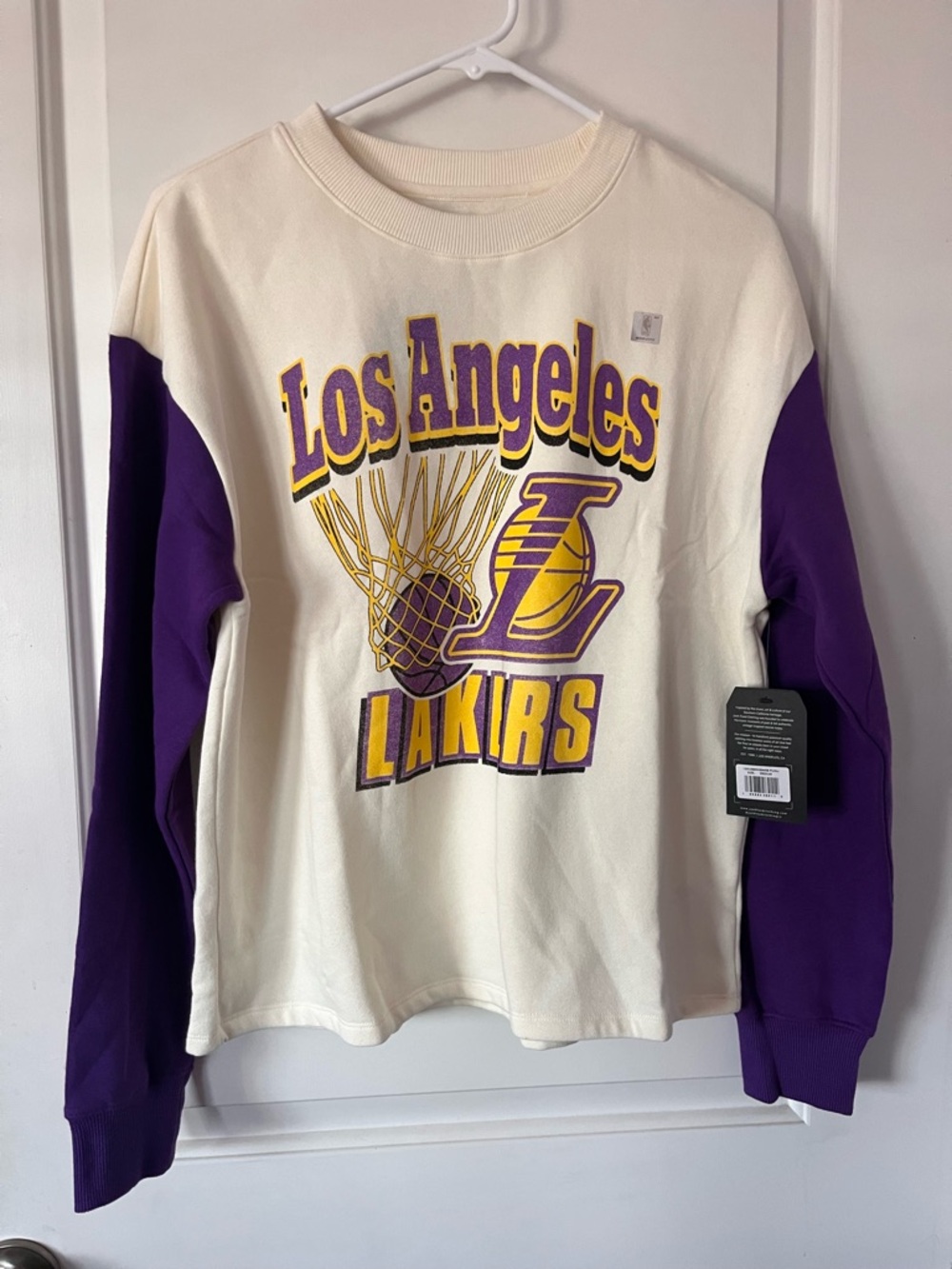 Los Angeles Lakers Crewneck Sweatshirt - Off White & Purple